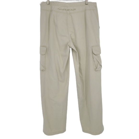 VTG Calvin Klein Jeans Tan Wide Leg Cargo Pants L - Picture 2 of 8